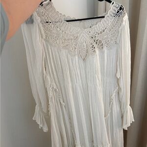 Boho Crochet Yoke White Peasant Dress